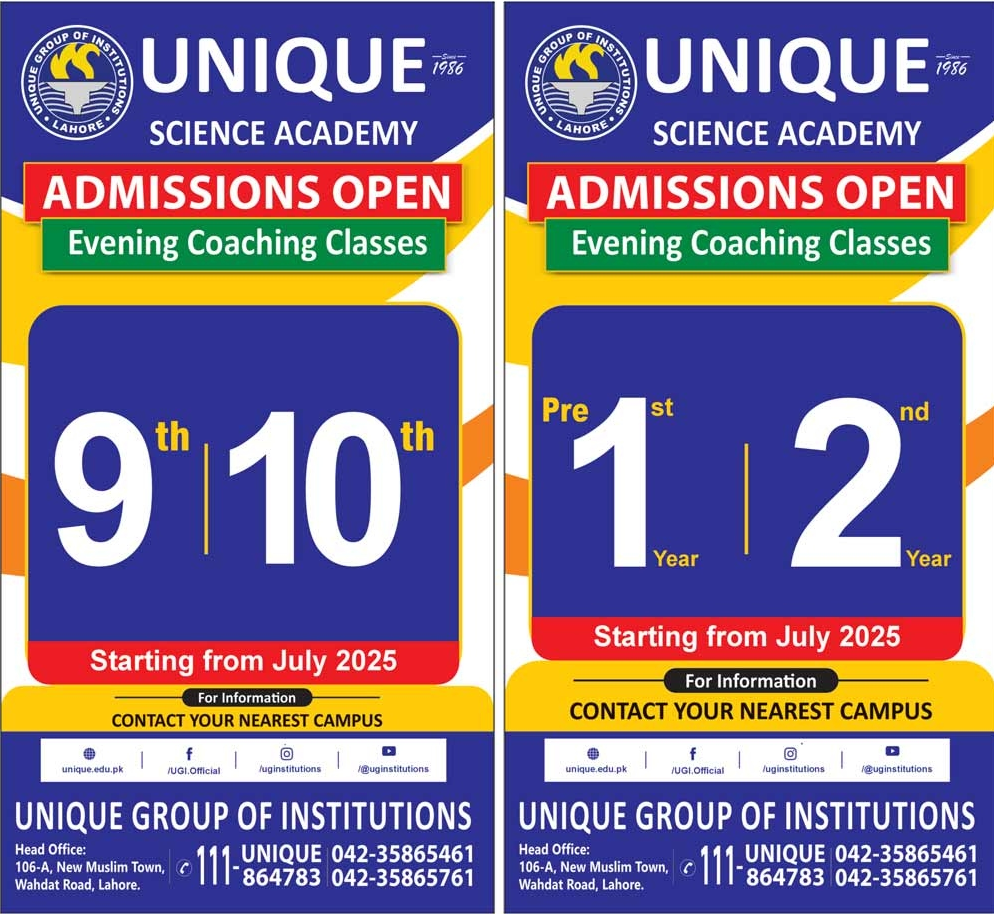 Admission Open in Unique Science Academy Lahore